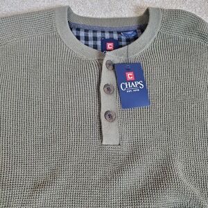 Chaps Men's Pullover Green Waffle Weave Size XXL 2XL Long Sleeve NWTG